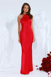 Piazza Nights Satin Maxi Dress Red