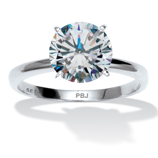 3 TCW Round Cubic Zirconia Silvertone Solitaire Engagement Ring, Sizes 5-10