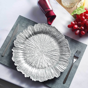 6-Pack Acrylic Plastic Charger Plates 13" Round Silver Reef Design - Decorative Dinner Charger Tableware
