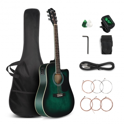 Glarry GMA101 41 Inch EQ Acoustic Guitar Black Green Burlywood