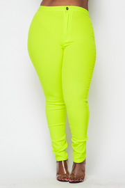 Plus Size Super High Waisted Stretchy Skinny Jeans - Neon Yellow