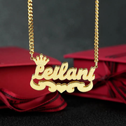 Double Layer Crown Heart Personalized Custom Gold Plated Name Necklace