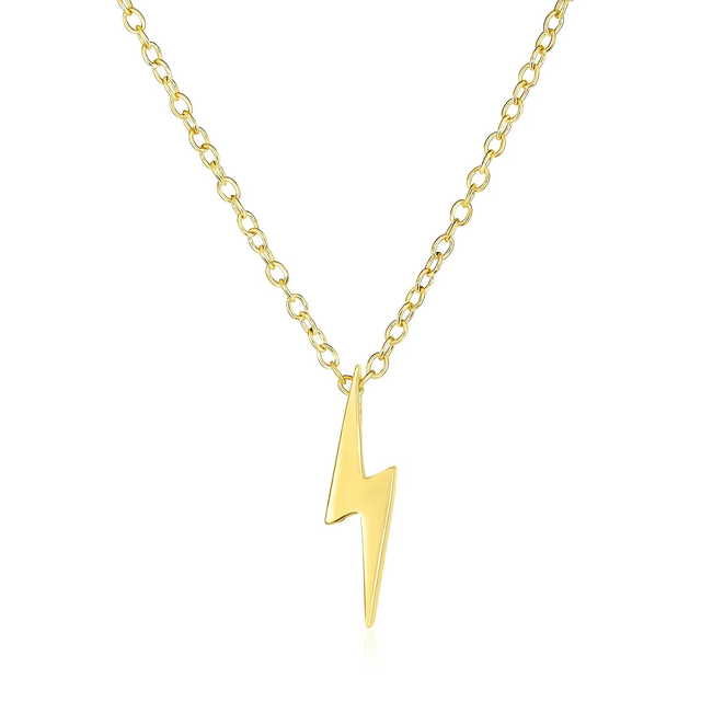 Minimalist Geometric Lightning Bolt Pendant Necklace with CZ Gold Plated Silver