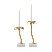 Set of Two Gold and White Palm Tree Candle Holder-Available in Two Different Sizes