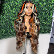 Highlights Orange Blonde Straight/Body Wave Lace Frontal Human Hair Wigs For Women