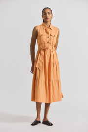 Florence Sleeveless Shirt Dress - Papaya