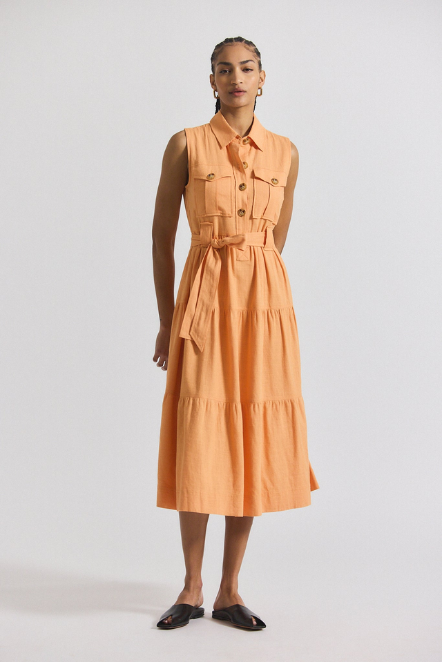 Florence Sleeveless Shirt Dress - Papaya