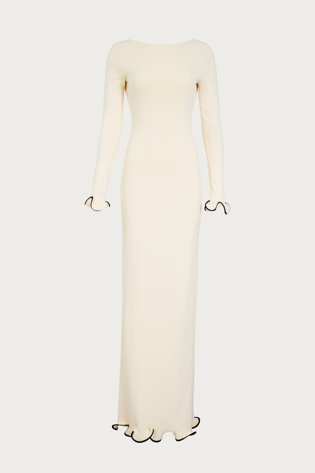 Ruffle Hem Maxi Dress (Cream/Black)