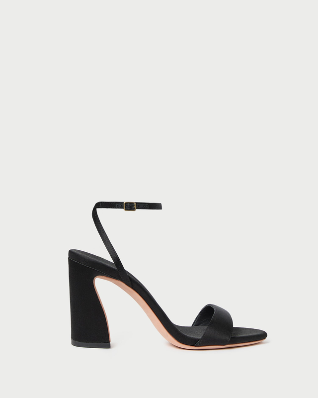 Malia Black Satin Curved-Heel Sandal