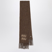 Mohair scarf in tobacco color with logo