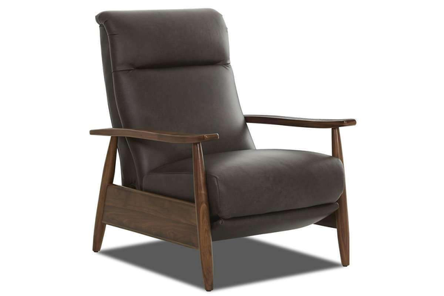 Peter Mid-Century Modern Leather And Wood Recliner Chair
