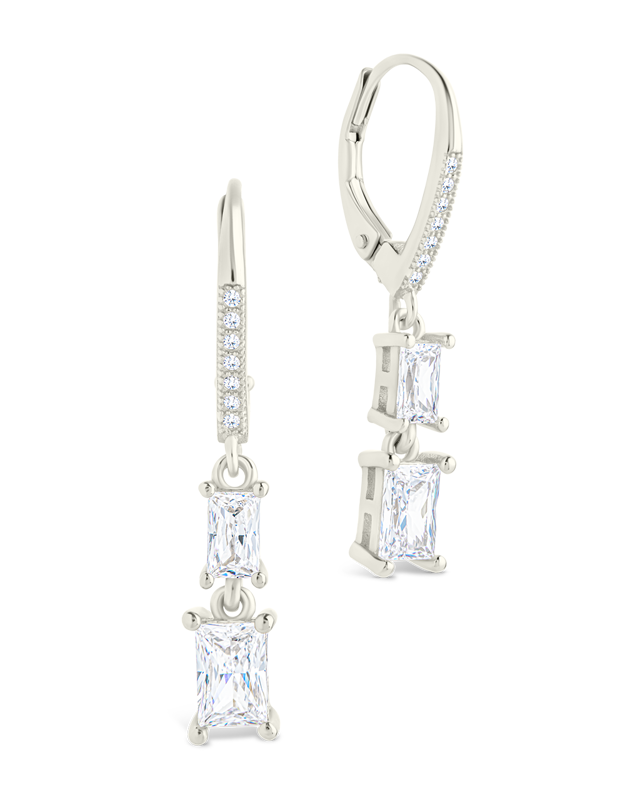 Sterling Silver Eulalia Emerald Cut CZ French Clip Earrings