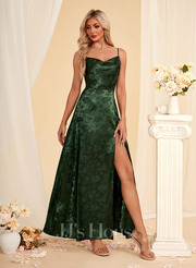 A-line Cowl Floor-Length Satin Bridesmaid Dress (007418984)