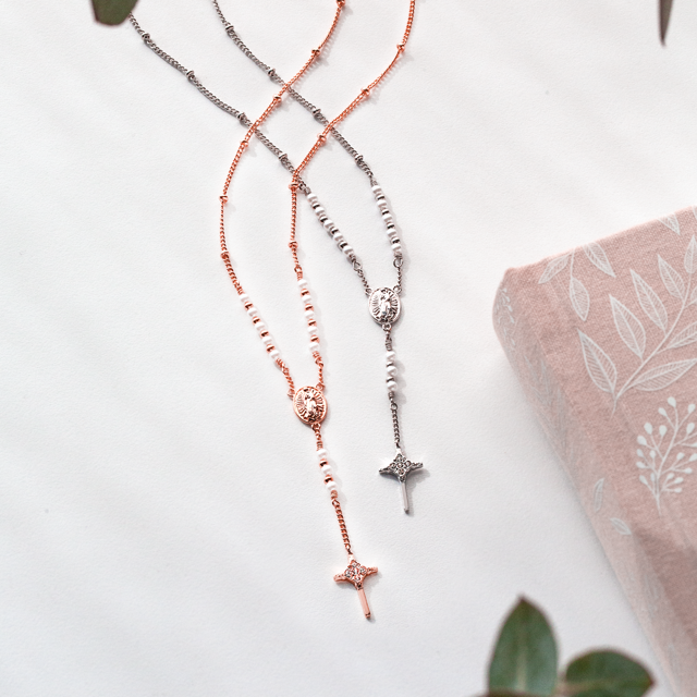 Dainty Rosary Lariat Necklace