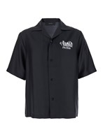 'Hollywood' Black Bowling Shirt with Logo Print in Silk Man