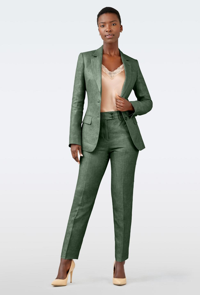 Custom Suits Made For You - Sailsbury Linen Green Suit Women | INDOCHINO