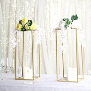 2-Pack Rectangular Gold Metal Wedding Flower Stand 24" Geometric Column Frame - Durable Centerpiece for Stylish Flower Displays