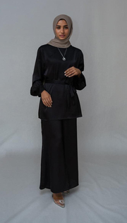 Elzara modest set with spanish cut pants and top petite sizes only in black
