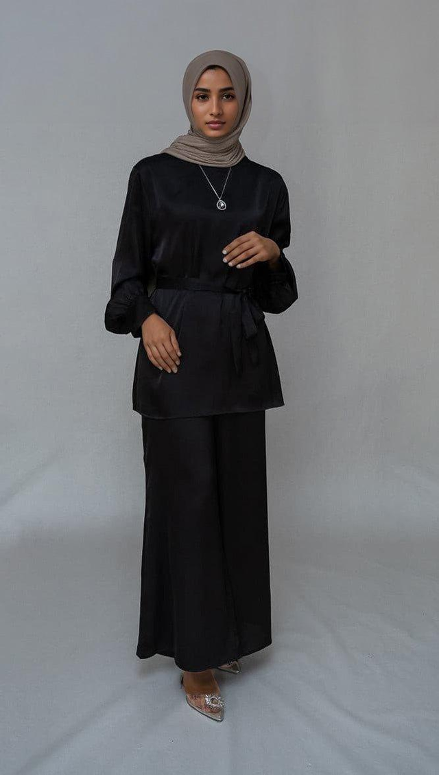 Elzara modest set with spanish cut pants and top petite sizes only in black