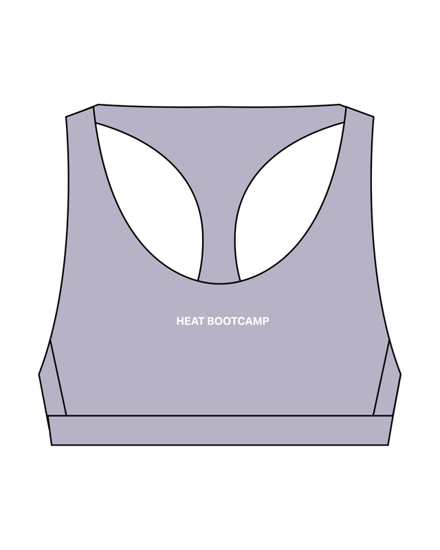 The Racer Bra - Lavender - Heat Bootcamp - Center Chest & Back - White