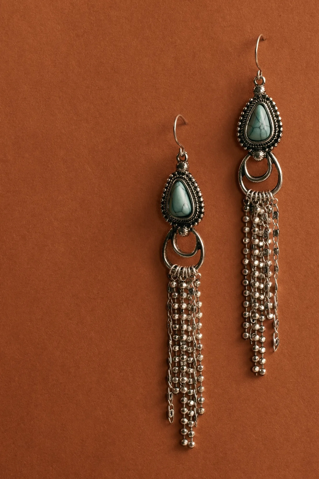 TURQ FRINGE DROP EARRINGS