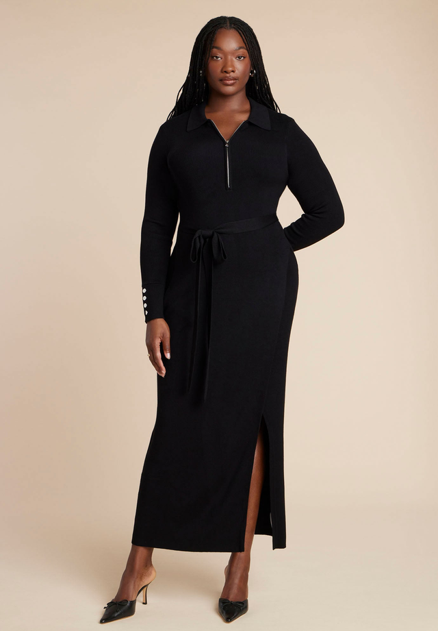 Zipper & Tie Sweater Dress