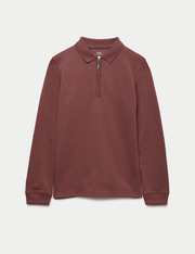 Cotton Blend Pique Half Zip Polo Shirt (6-16 Yrs)
