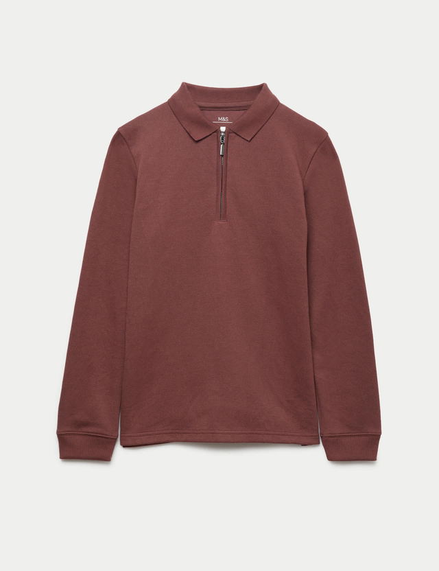 Cotton Blend Pique Half Zip Polo Shirt (6-16 Yrs)