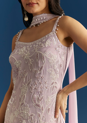 Lavender Chinon Moti Sequin Palazzo Set With Choker Style Dupatta