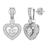 4.5mm Round Lab Grown White Diamond Filigree Groove Sides Heart Shape Milgrain Edged Drops & Dangles Earrings for Her (1.18 ctw H-I Color Clarity SI2) in 10K White Gold in Push Back