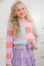 Girls: All About You Mint & Coral Striped Sweater