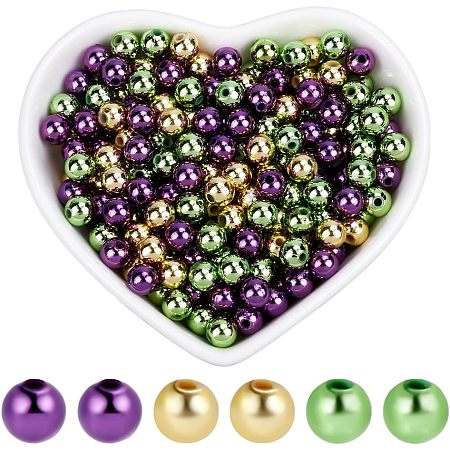1 Box 1500Pcs 3 Styles Carnival Beads Mardi Gras Beads Bulk Purple Green Gold Plastic Metallic Ball Loose Masquerade Parties Round Spacer Beads for...