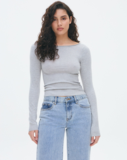 Wide Neck Longsleeve Knit Top