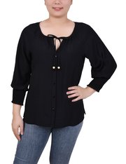 Black 3/4 Sleeve Button Front Blouse