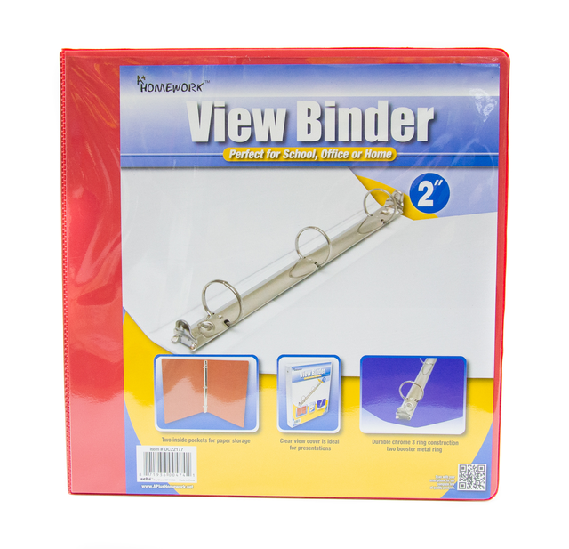 2" 3-Ring Binders - Red, 2 Pockets, View Cover
