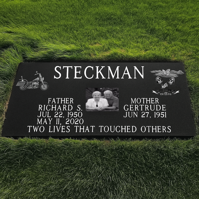 Elegant Black Granite Companion Headstone – Timeless Double Grass Level Memorial Marker / 36" x 12" x 4"