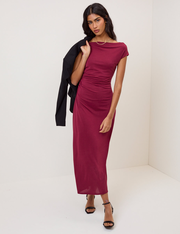 Burgundy Twist Shoulder Bethany Midi Dress