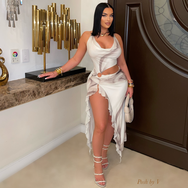 Emoni maxi dress (Ivory/brown)