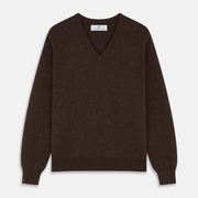 Brown Cashmere V-neck Paden Jumper