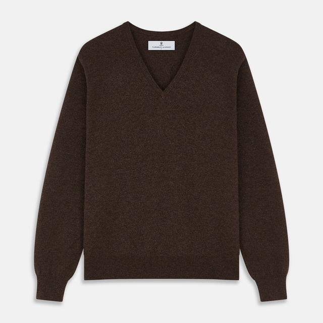 Brown Cashmere V-neck Paden Jumper