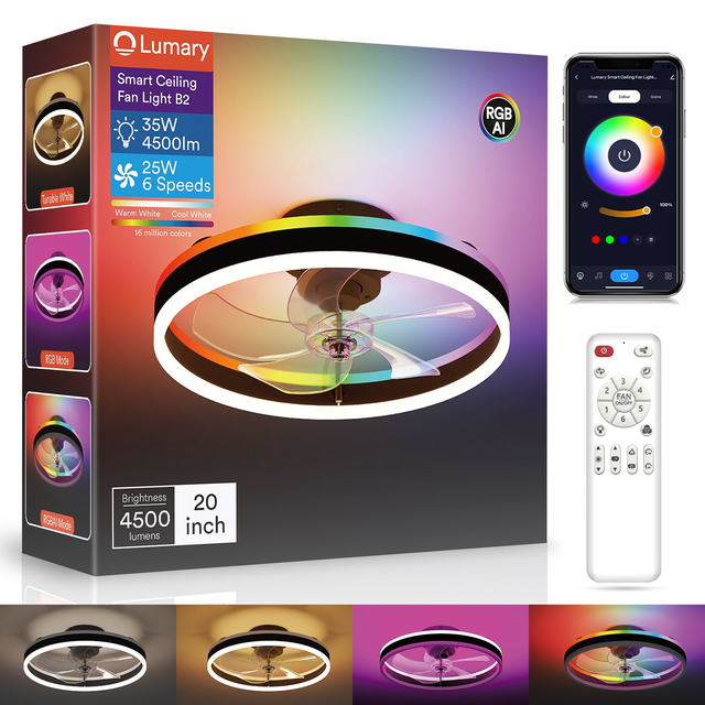 Lumary Smart Ceiling Fans with Lights Black