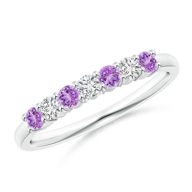 Half Eternity Seven Stone Amethyst and Diamond Wedding Ring