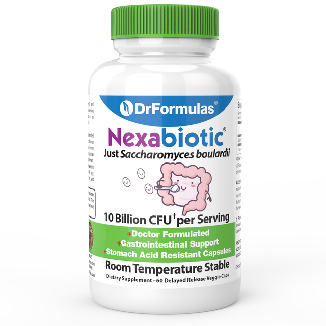 DrFormulas Nexabiotic Saccharomyces Boulardii Probiotics 10 Billion CFUs (Just S boulardii), 60 Stomach Acid Resistant Capsules