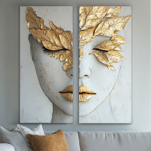 Golden Gaze – Luxury Dual Panel Wall Art Canvas Set