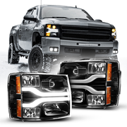 OPT7 07-14 Silverado Black w-Ultra White DRL LED Tube Headlights Projector