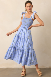 Take Me Away Cotton Periwinkle Floral Smocked Maxi Dress
