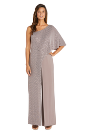 Asymmetric Jumpsuit with Sequined Overlay and Draped Shoulder