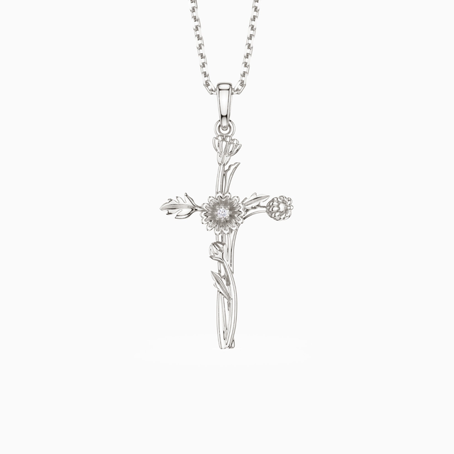 Floral Cross April Daisy Birth Flower Necklace