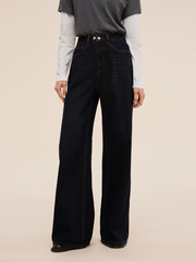 Denim Adjustable Waist Women Wide Leg Jeans