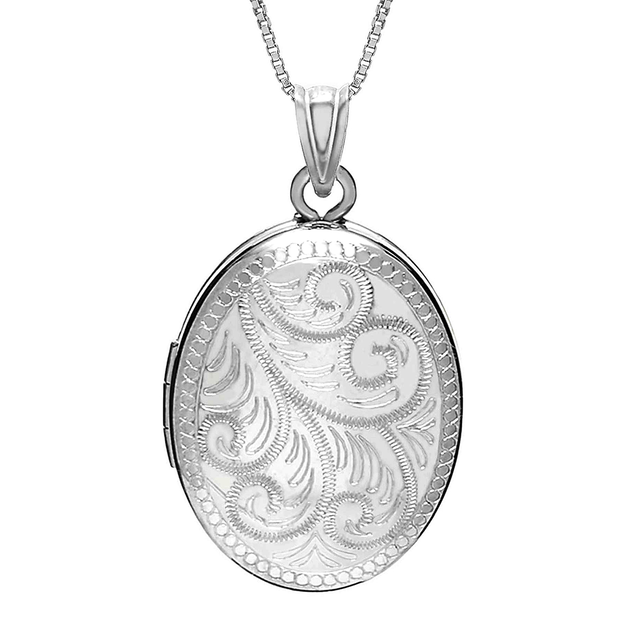 Sterling Silver Floral Oval Photo Locket
